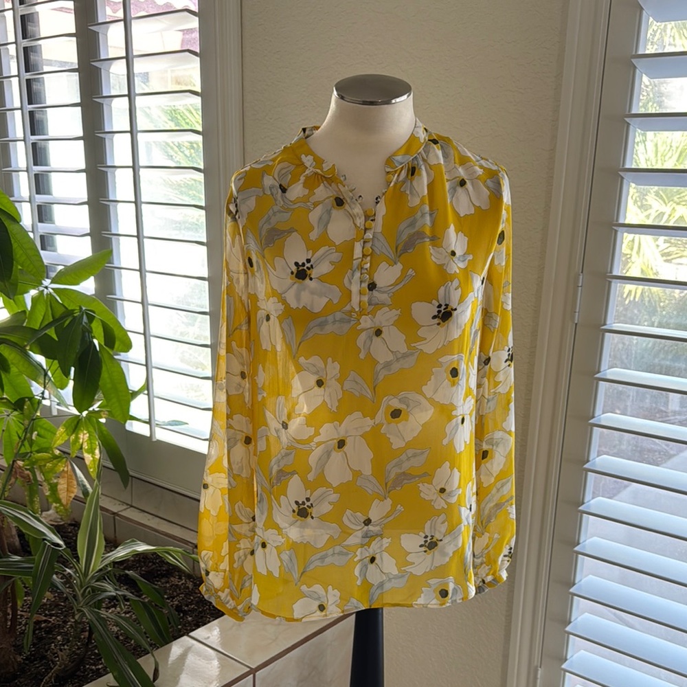 Banana Republic Bright Yellow Floral Blouse